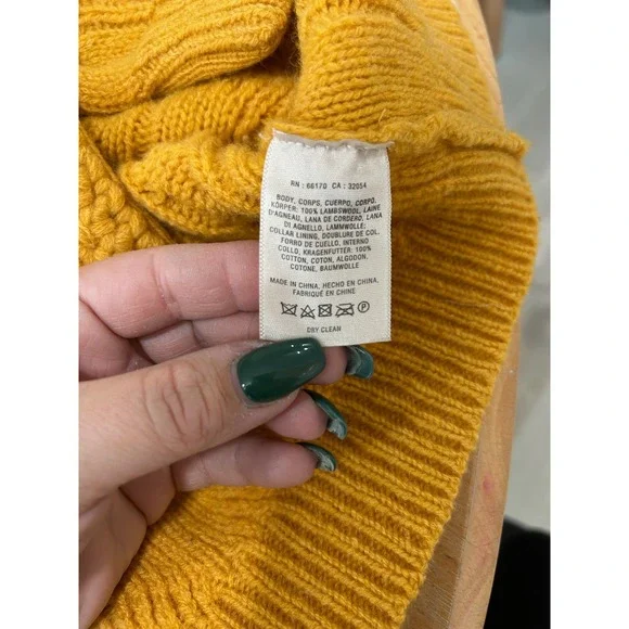 Sparrow Anthropologie Yellow Cable Knit Cardigan Sweater S Fisherman Lambswool - Picture 9 of 9